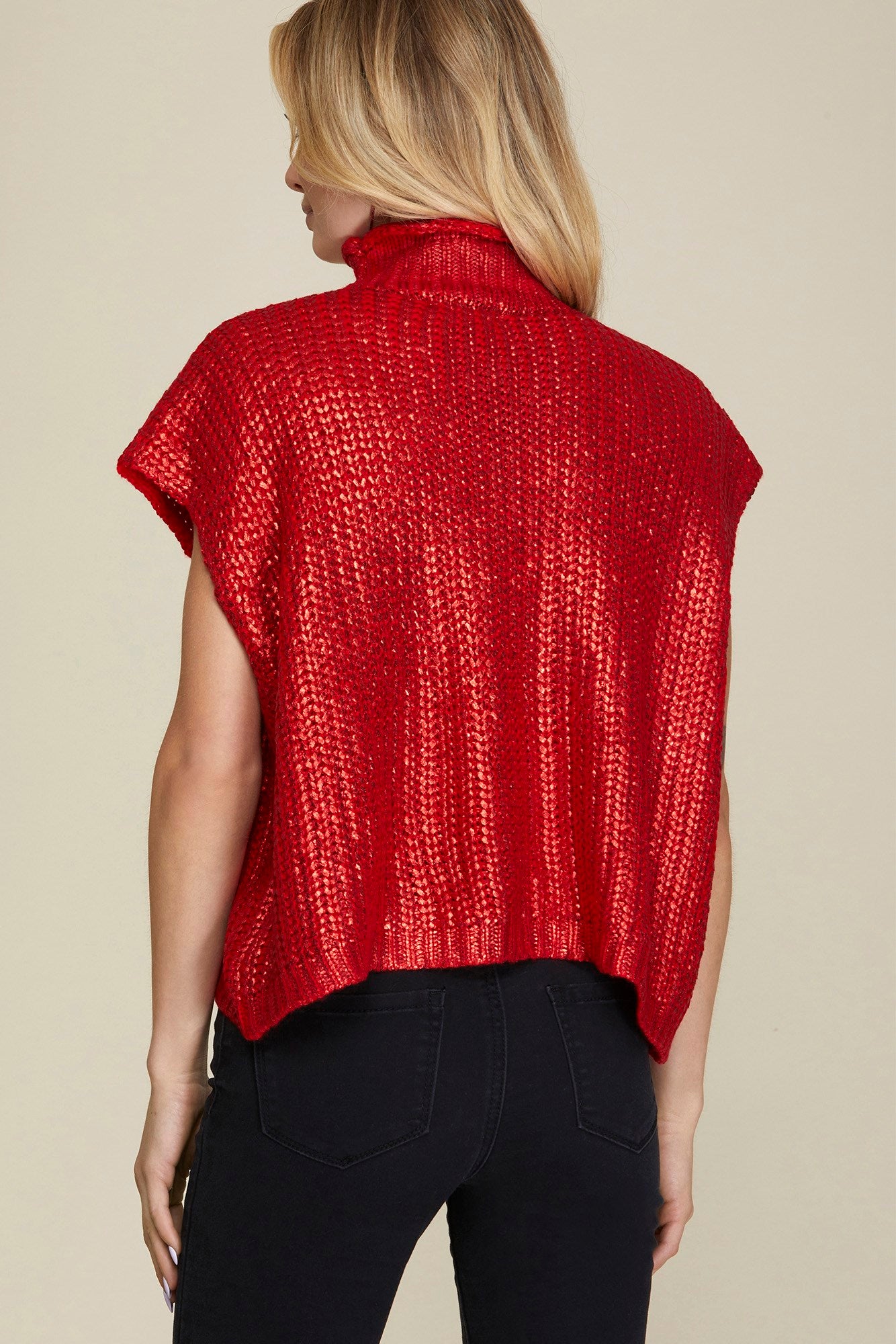 Metallic Foil Sweater Vest Top in Red