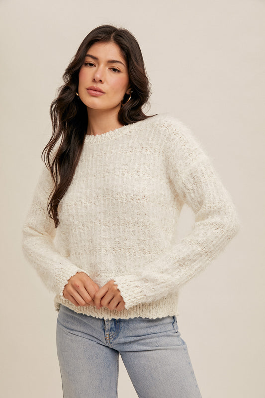 Fluffy Tweed Sweater in Off White