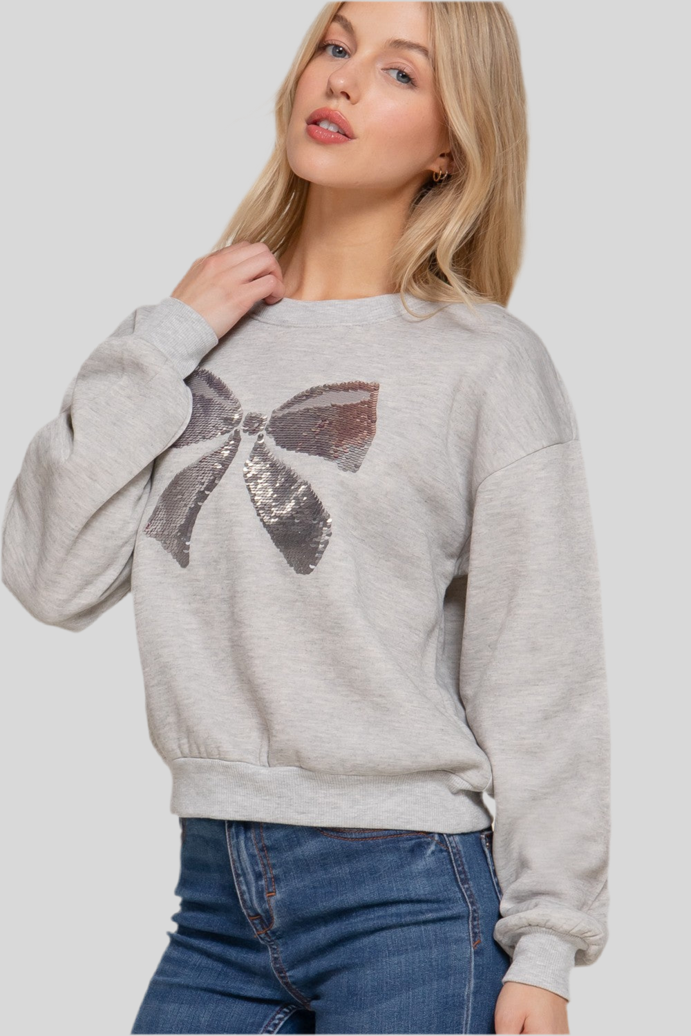 Oversized Sequin Bow Sweatshirt