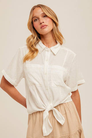 Front Contrast Stitch Top