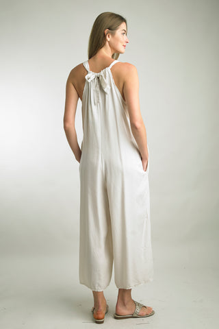 Italian Made Tencel Tie Back Jumpsuit in Natural