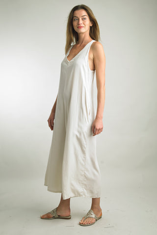 Italian Made Tencel Tie Back Jumpsuit in Natural