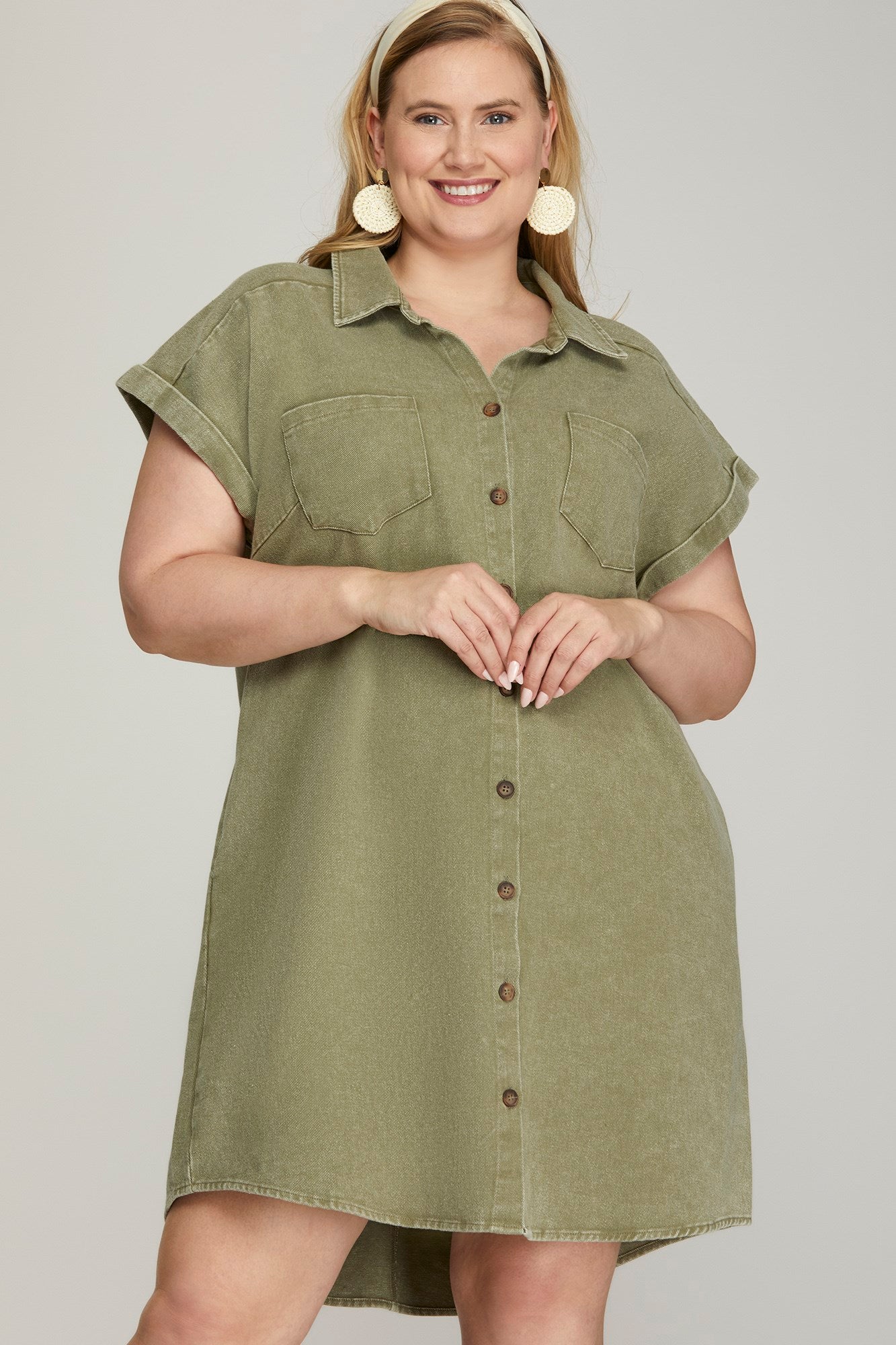 Curvy Denim Dress in Sage