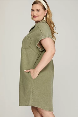 Curvy Denim Dress in Sage