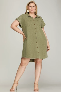 Curvy Denim Dress in Sage