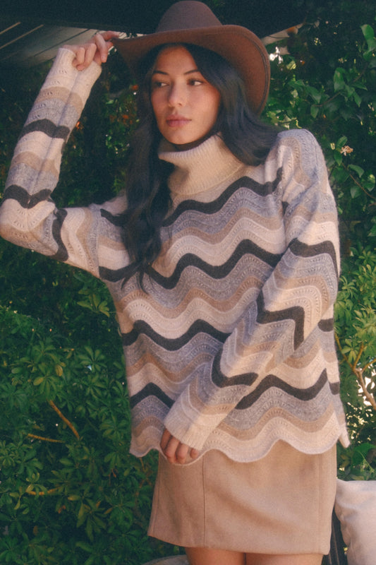 Wave Striped Turtleneck Sweater