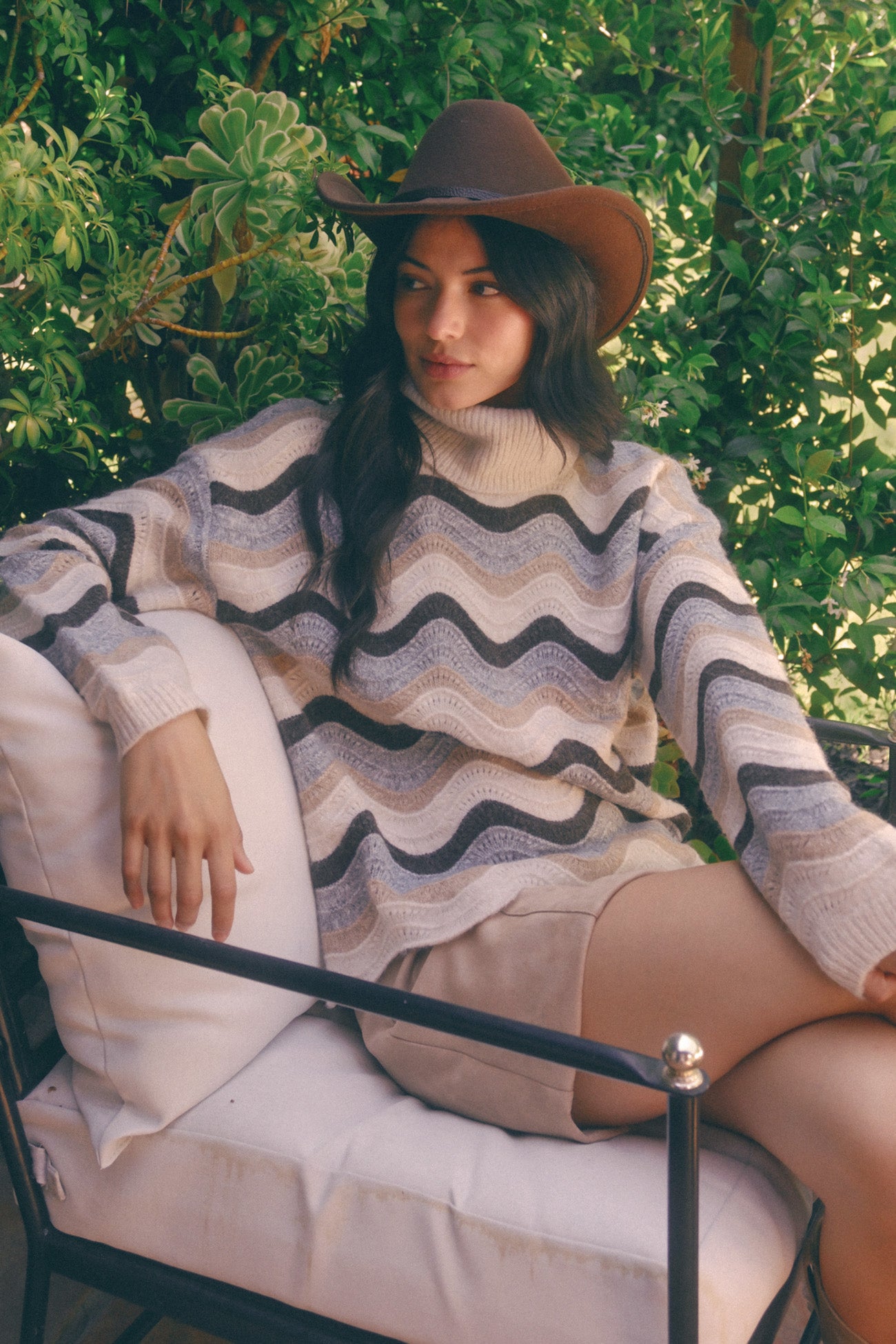 Wave Striped Turtleneck Sweater