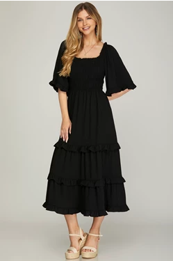 Bell Sleeve Smocked Tiered Dress