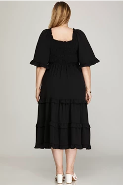 Curvy Bell Sleeve Dress in Black