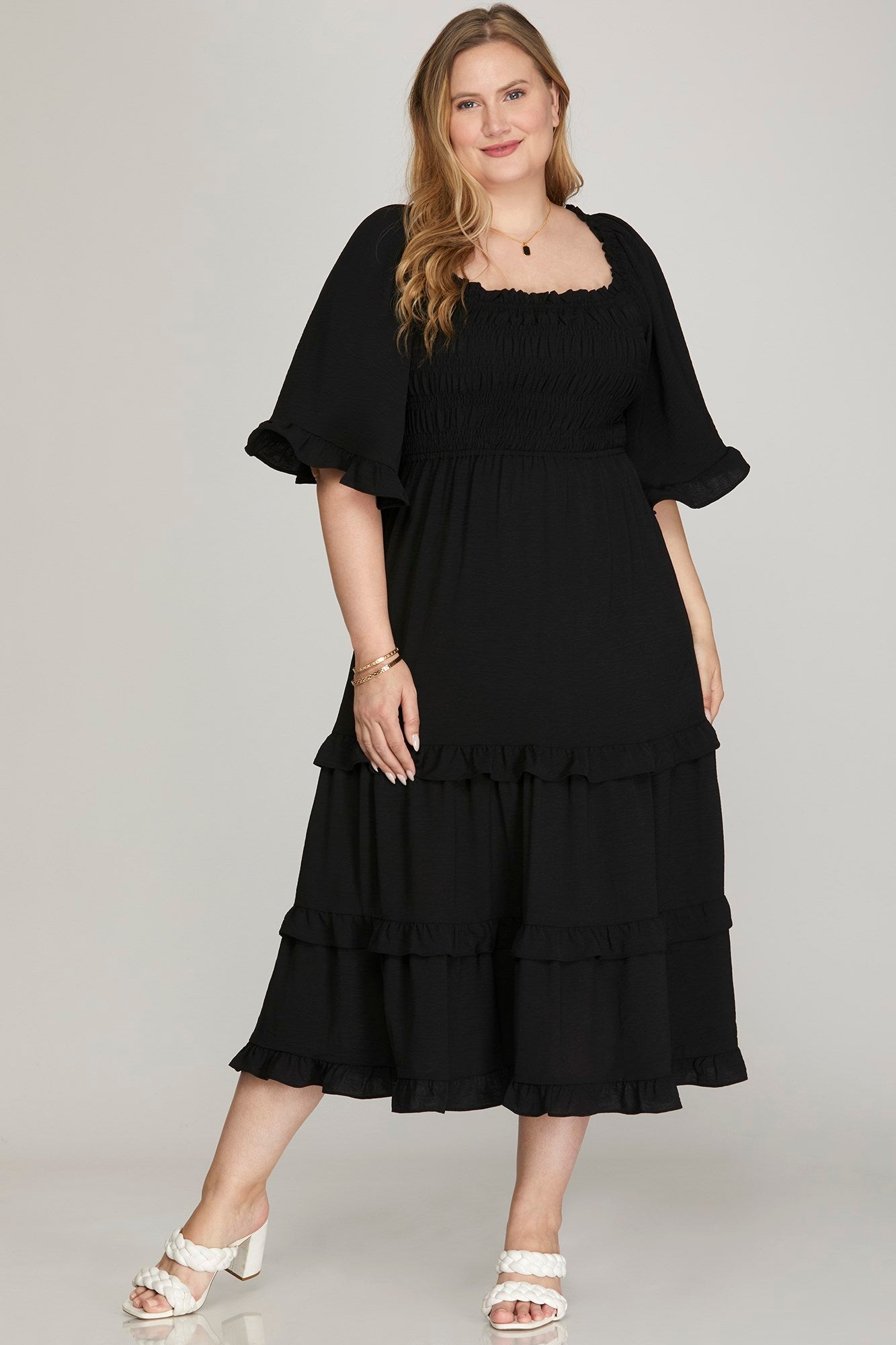 Curvy Bell Sleeve Dress in Black