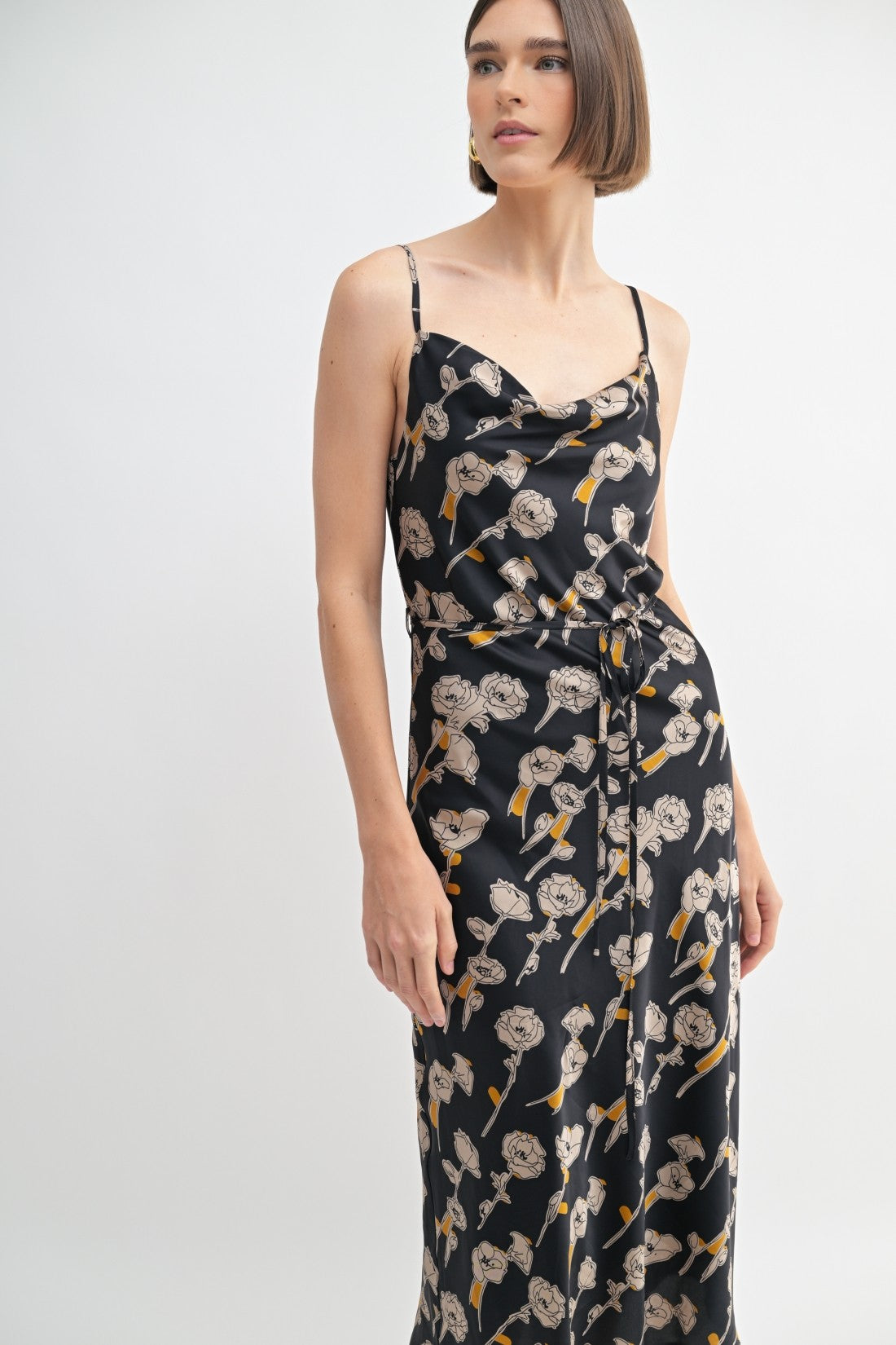 Flower Print Cowl Neck Dress