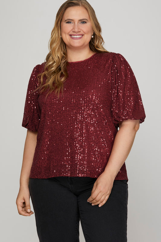 Curvy Puff Sleeve Sequin Top