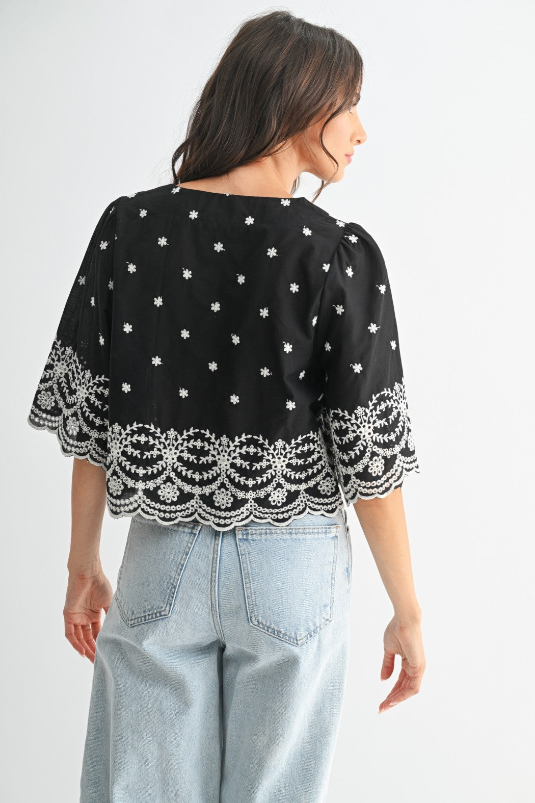 Embroidered Scallop Top