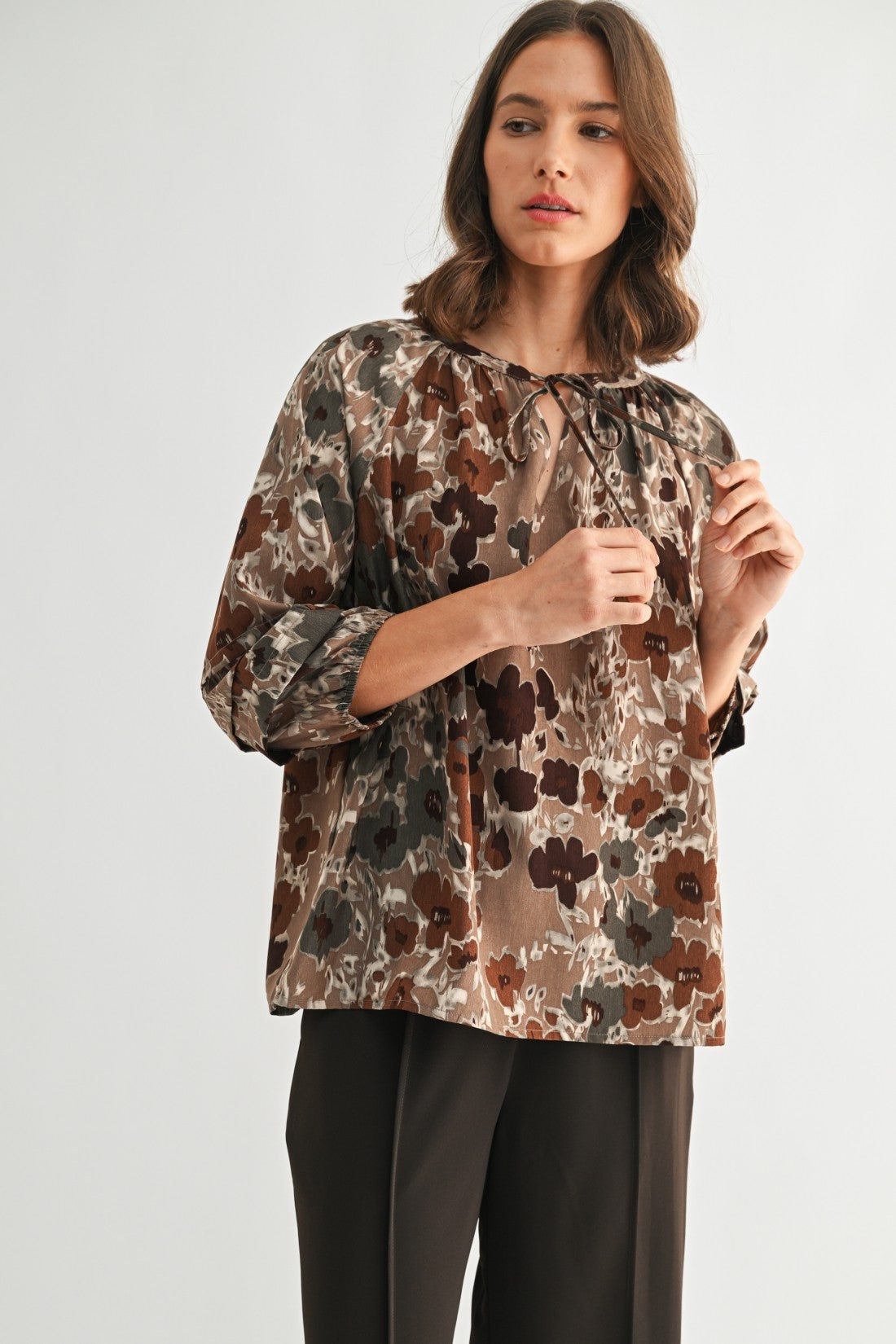 Flower Print Puff Sleeve Blouse