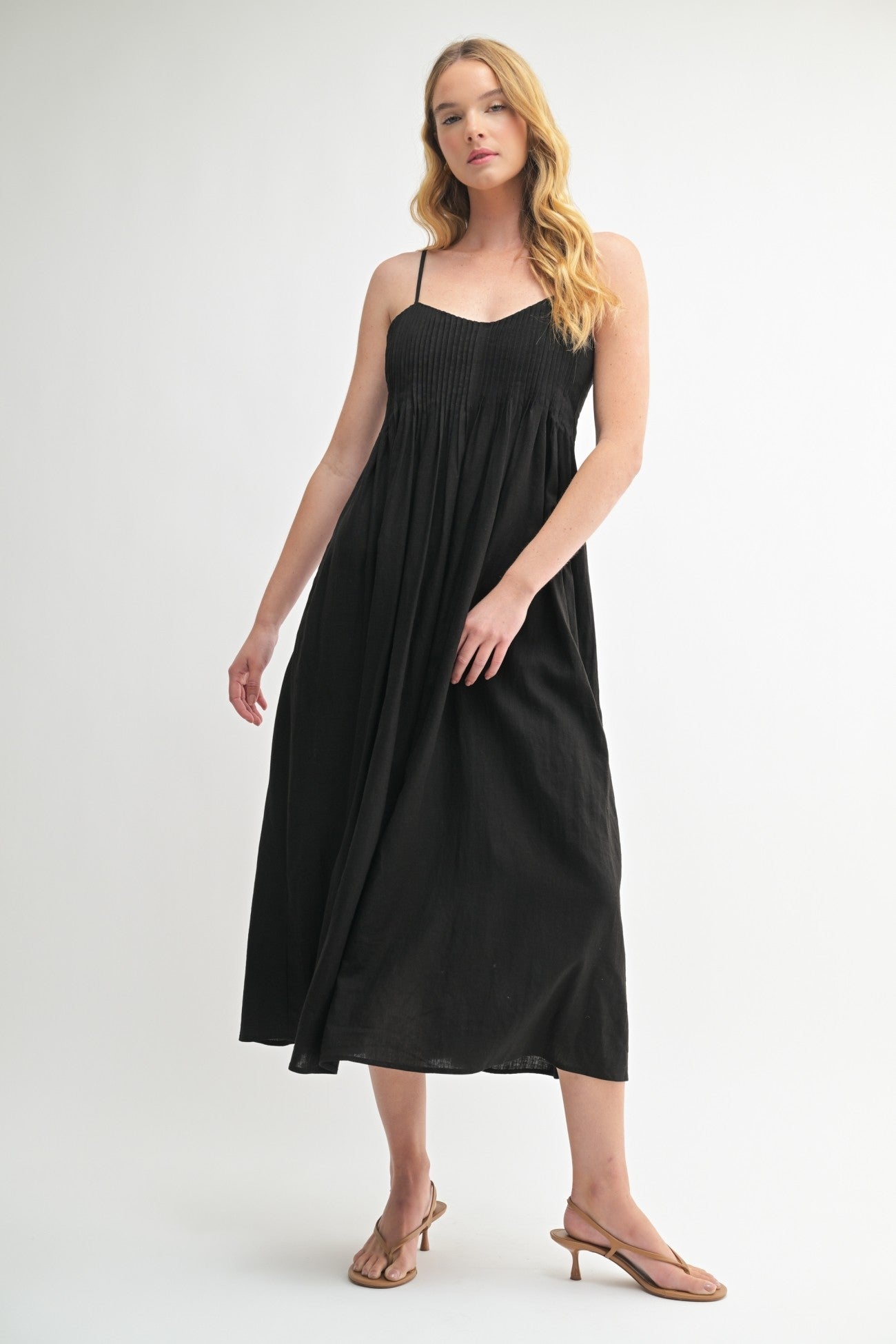 Leah Linen Blend Dress in Black