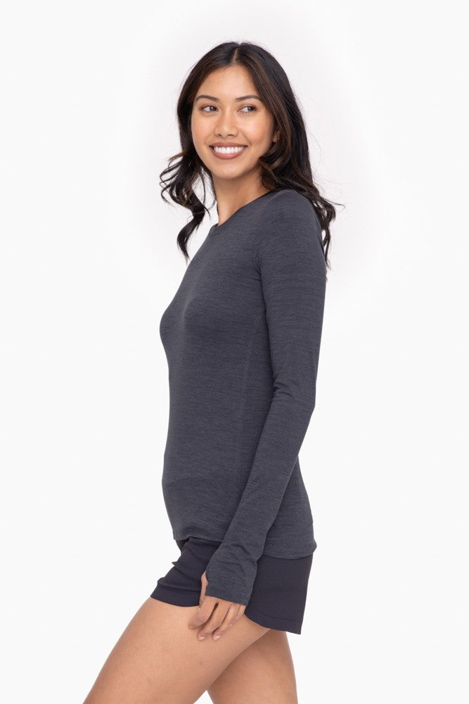 Active Top With Thumb Holes in Dk. Grey