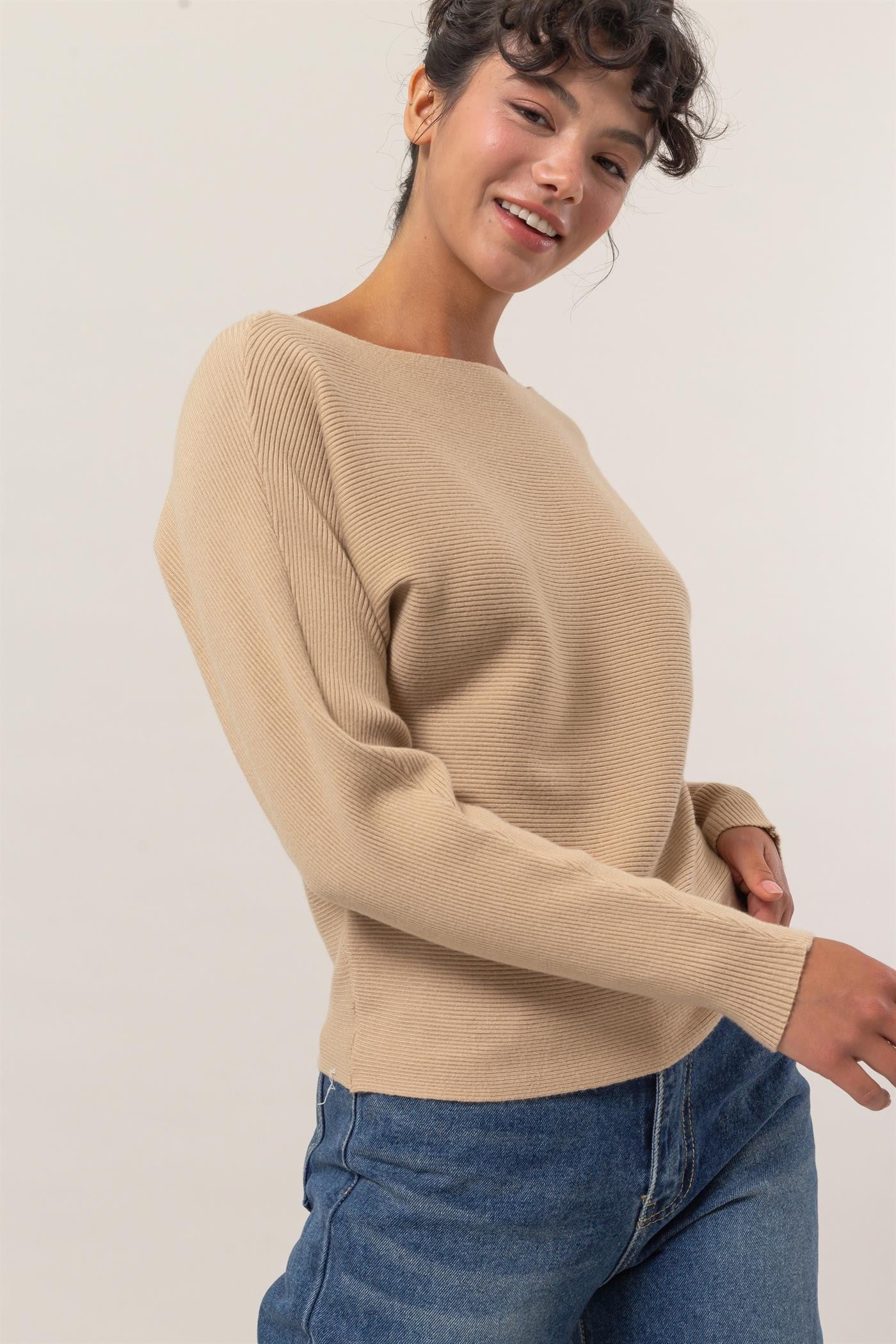 Boat Neckline Long Sleeve Top