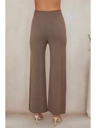 Italian Cozy Knit Flared Pants in Dark Mocha