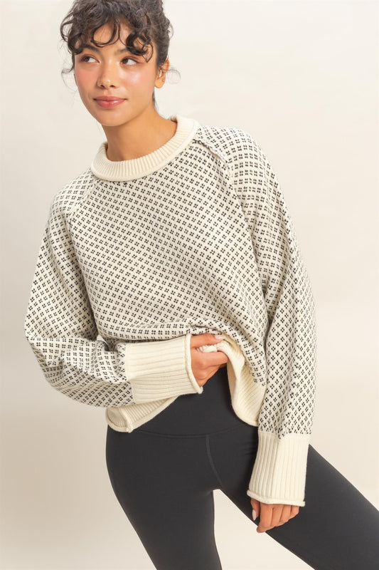 Patterned Mock Neck Sweater