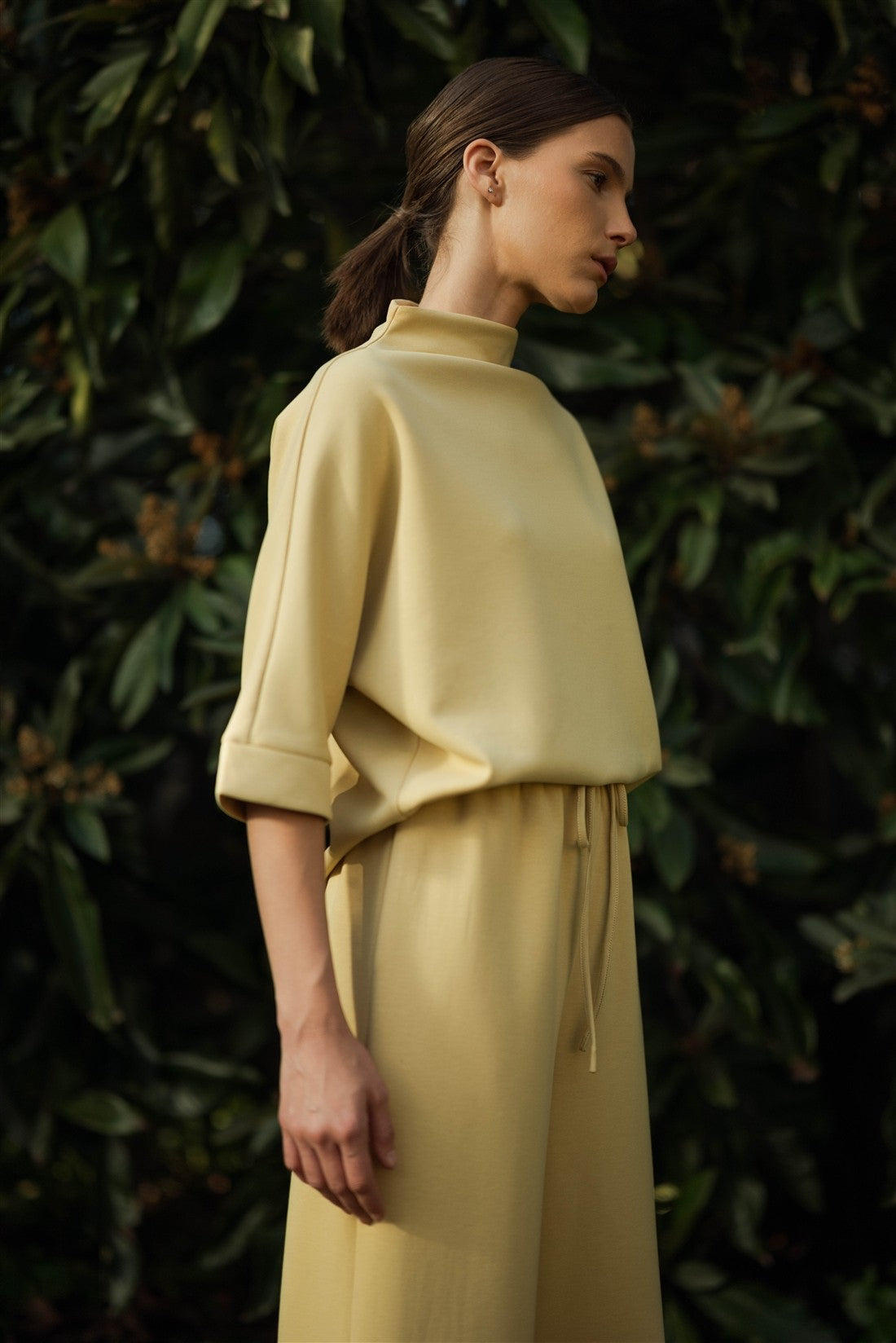 Scuba Mock Neck Knit Top in Butter Yellow