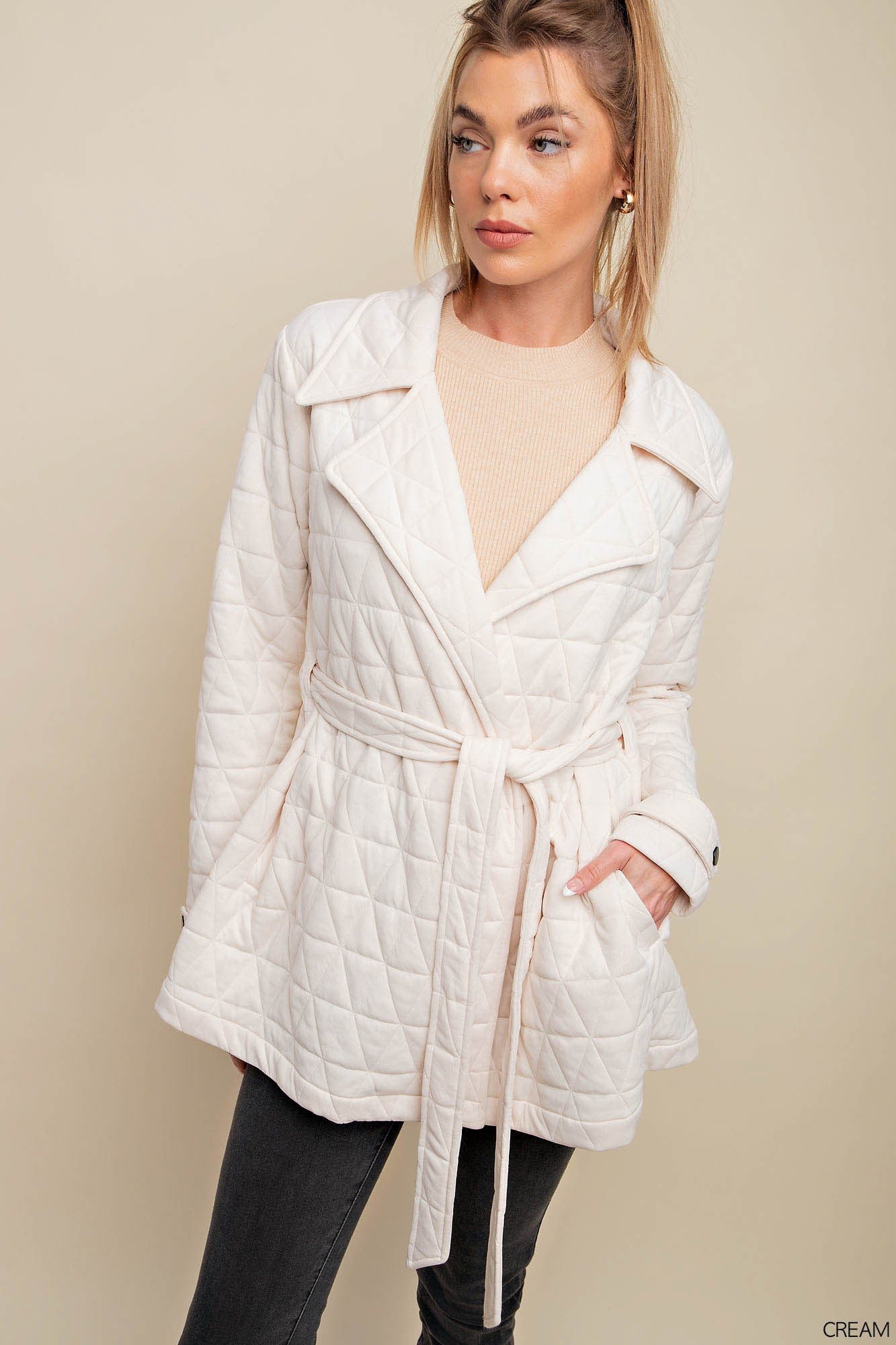 Curvy Quilted Jacket in Cream