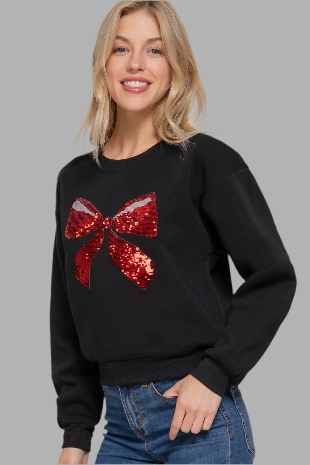 Oversized Sequin Bow Sweatshirt