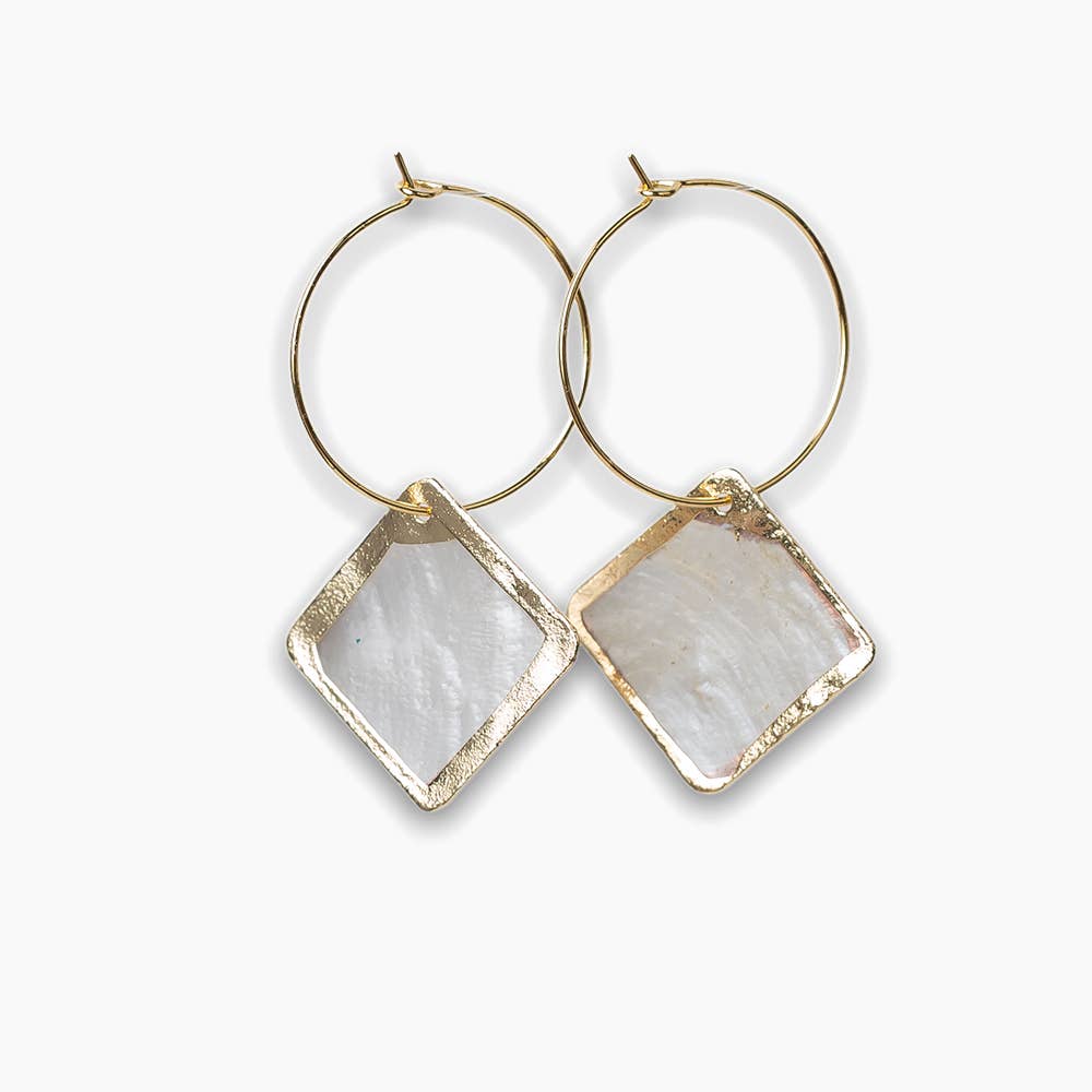 Capiz Shell Diamond Earrings