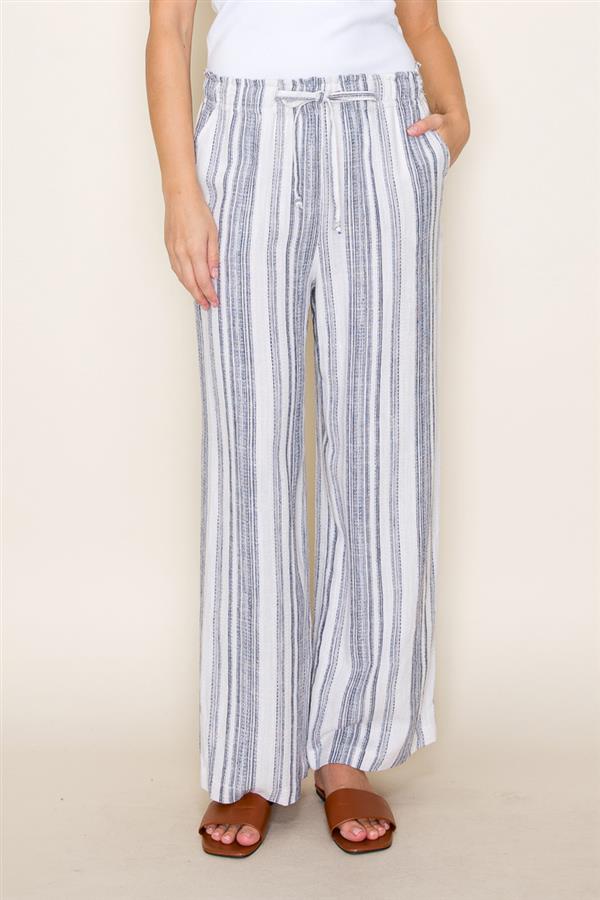 Striped Linen Blend Pants in Navy