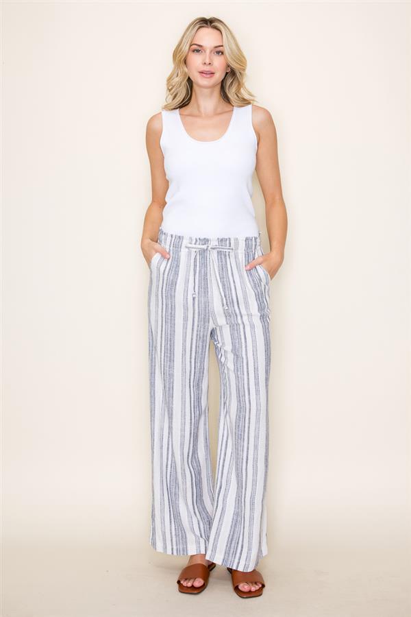 Striped Linen Blend Pants in Navy