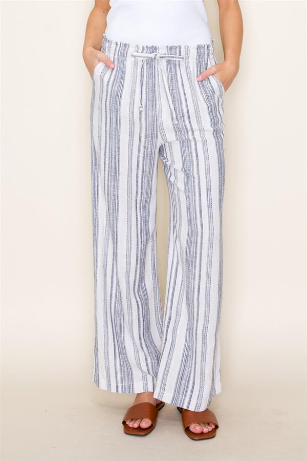 Striped Linen Blend Pants in Navy