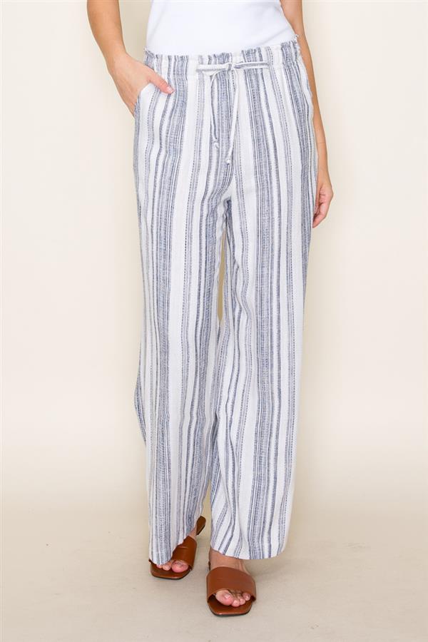 Striped Linen Blend Pants in Navy