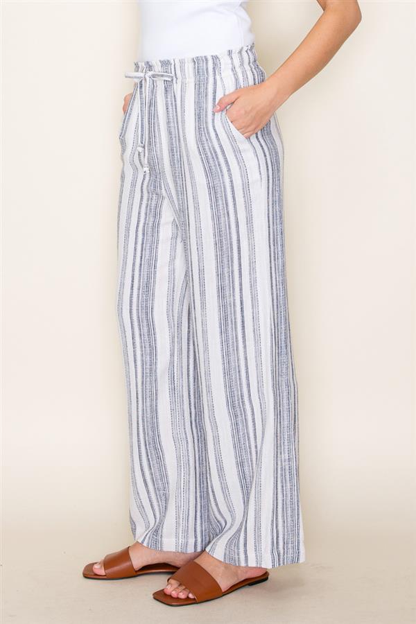 Striped Linen Blend Pants in Navy