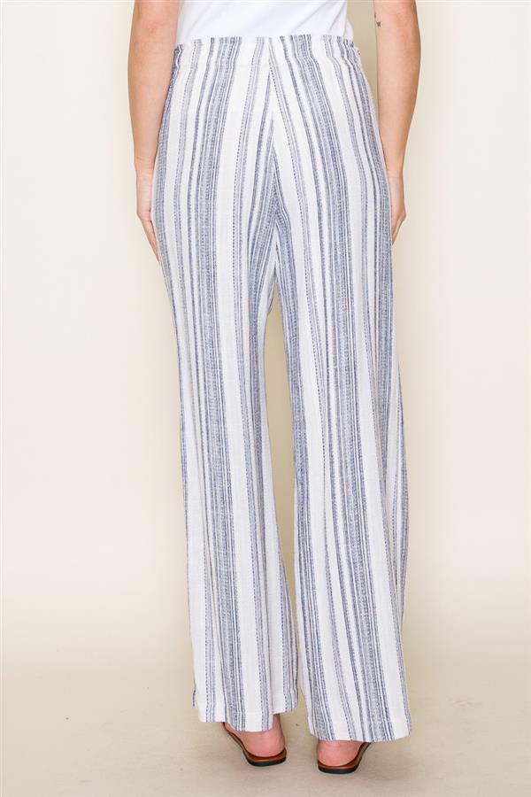 Striped Linen Blend Pants in Navy