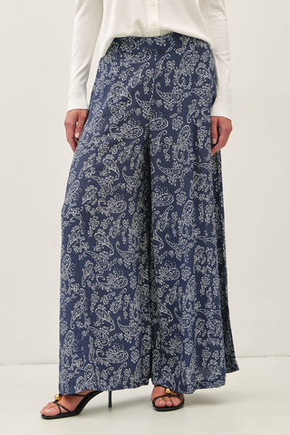 Paisley Floral Wide Leg Pants in Indigo