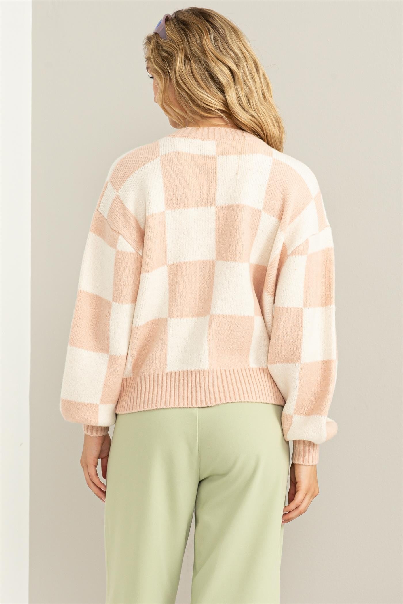 Checkered Cardigan Sweater