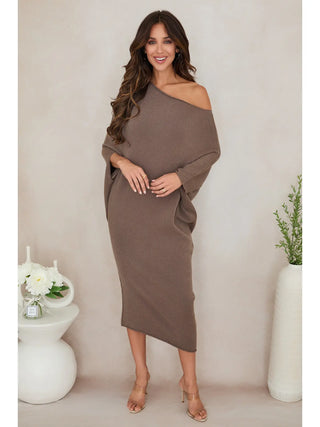 Asymmetrical Sweater Dress in Dark Mocha