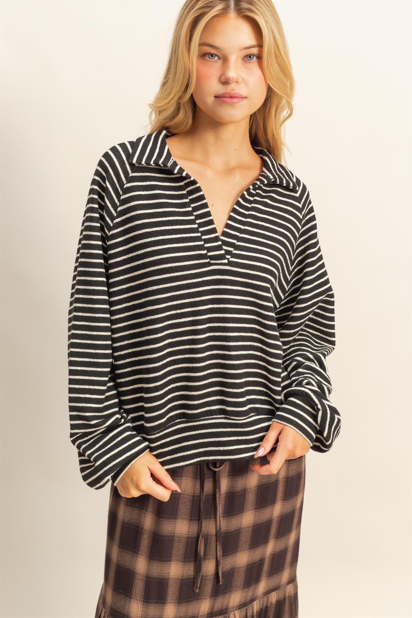 Stripe Pullover with Collar