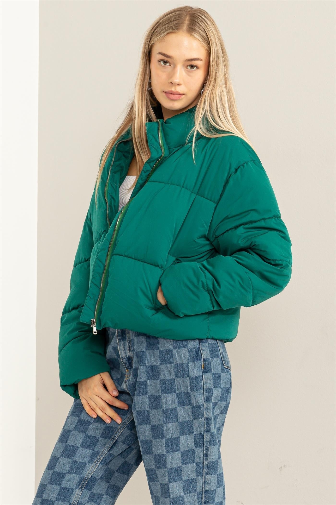 Quilted Puffer Jacket in Pine