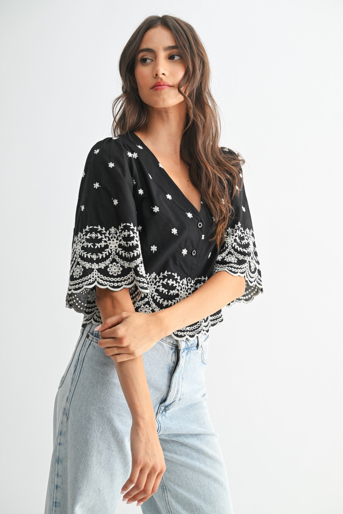 Embroidered Scallop Top