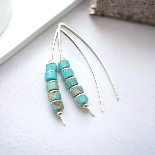 Modern Turquoise and Sterling Silver Threaders - Boho Style