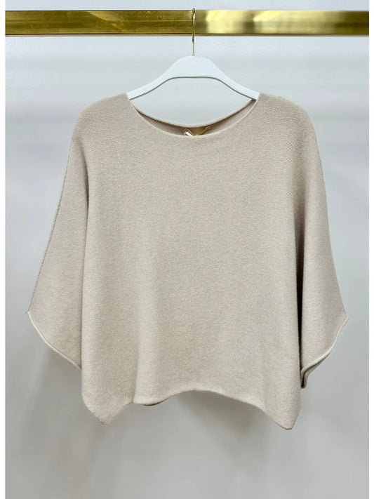 Crew Neck Batwing Sleeve Knit Top