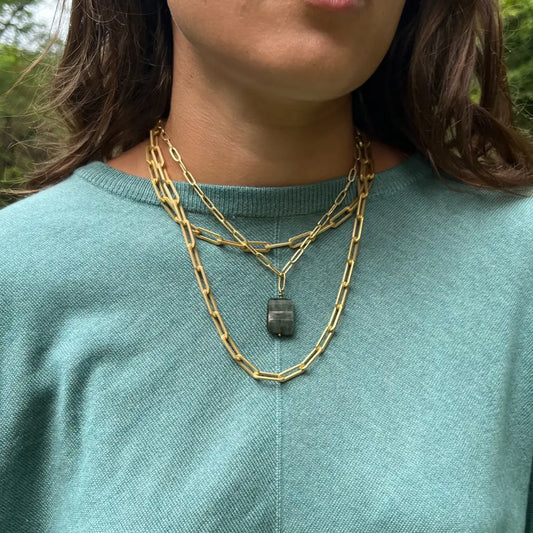 Stone Paperclip Chain Necklace