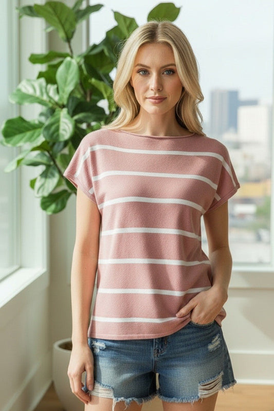 Stripe Wide Crew Neck Sweater