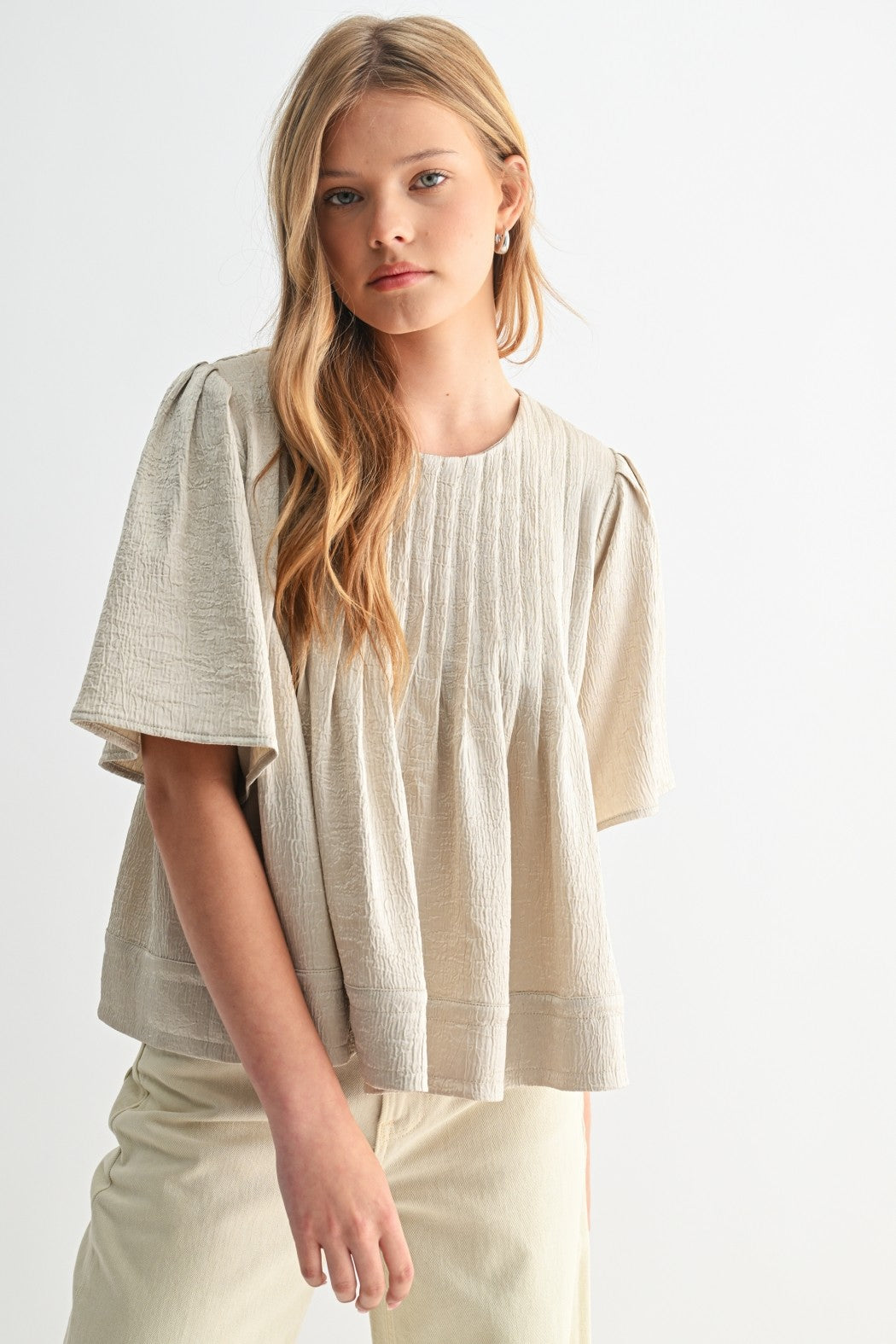 Texture Satin Pin Tuck Detail Blouse