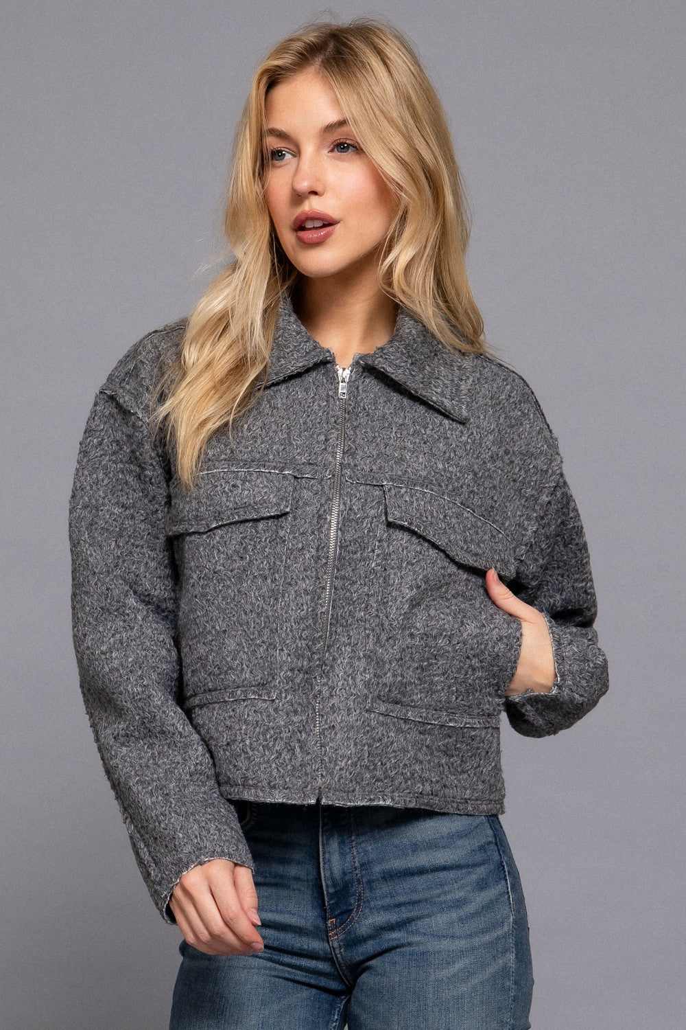 Charcoal Teddy Fleece Jacket