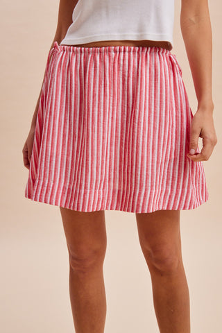 4th Of July Striped Linen Skort in Red