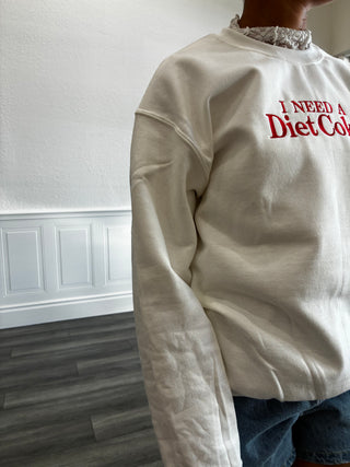 I Need A Diet Coke Embroidered Crewneck in White