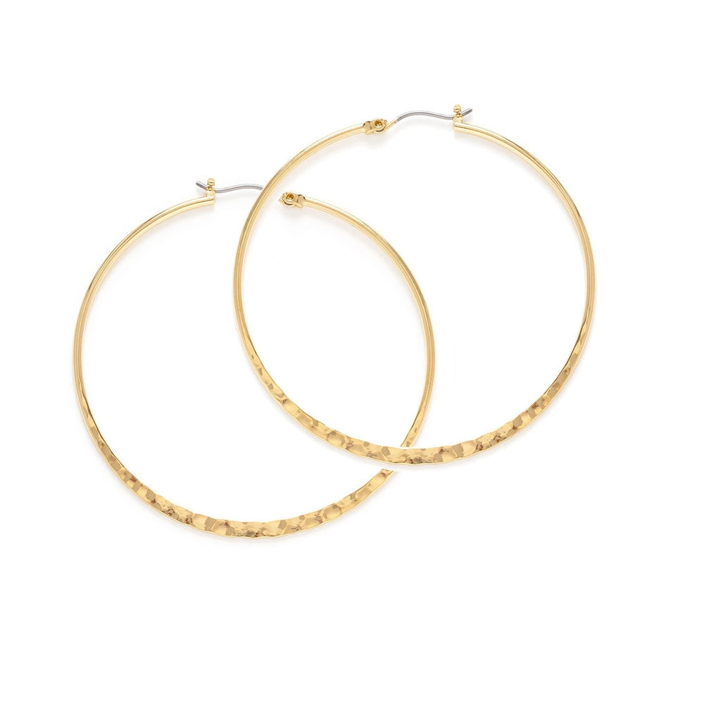 1.5" Hammered Hoop Earrings Gold