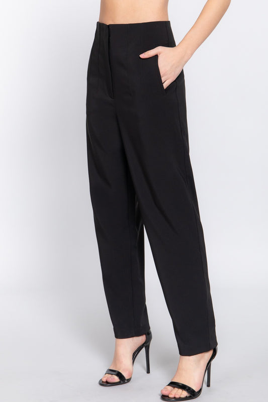 High Waist Pintuck Detail Pants in Black