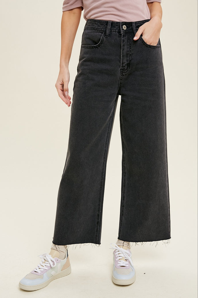 Wide Leg Denim Pants in Charcoal
